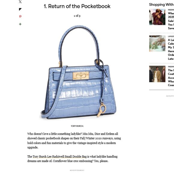 Lee Radziwill Tory Burch Blue Petite Croc Embossed Leather Handle Bag - Picture 12 of 12